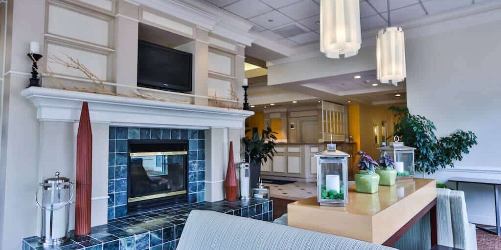 hilton garden inn state college lobby fireplace, property portfolio